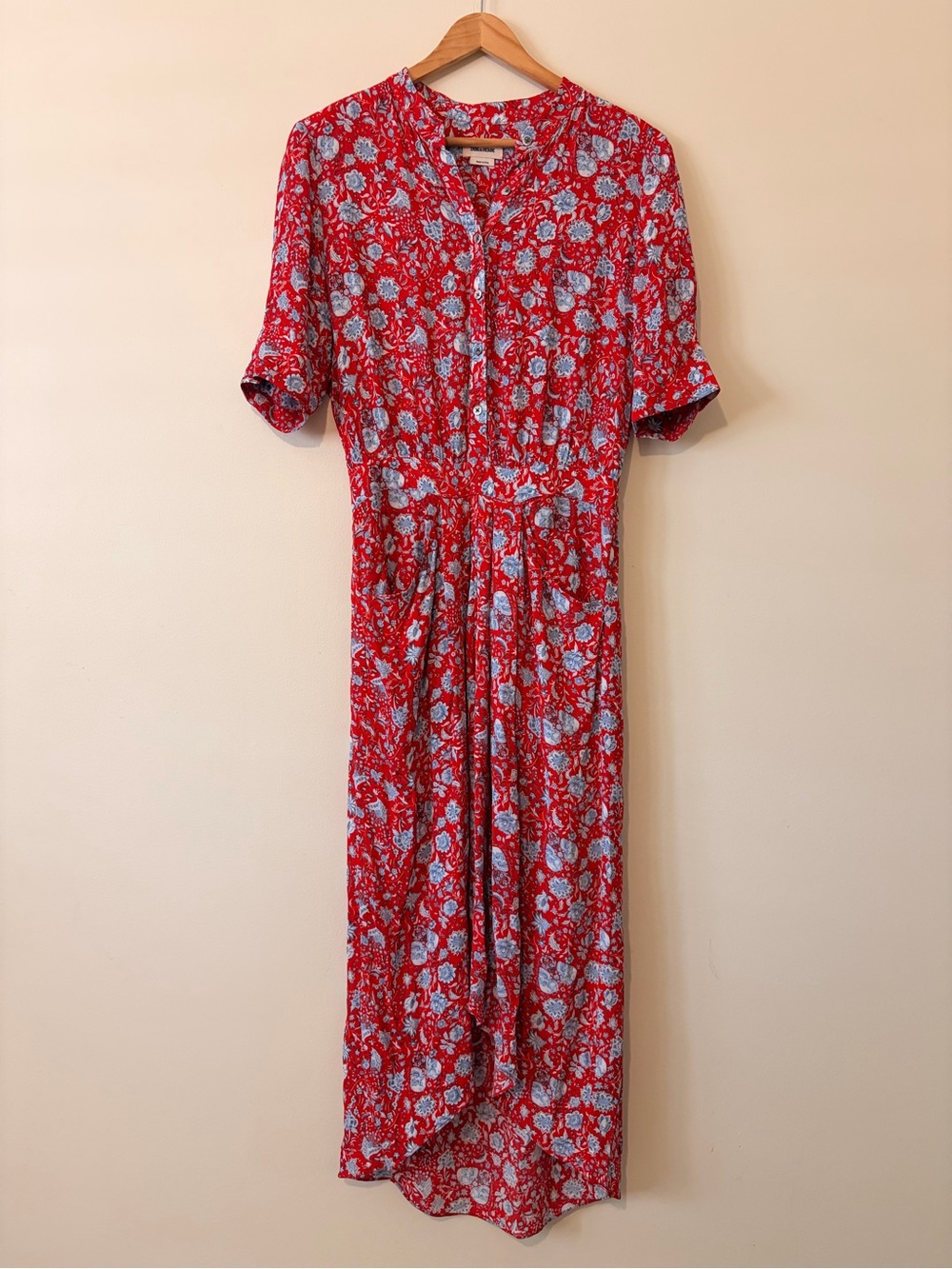 Zadig & Voltaire Red Floral Button-Front Midi Dress S